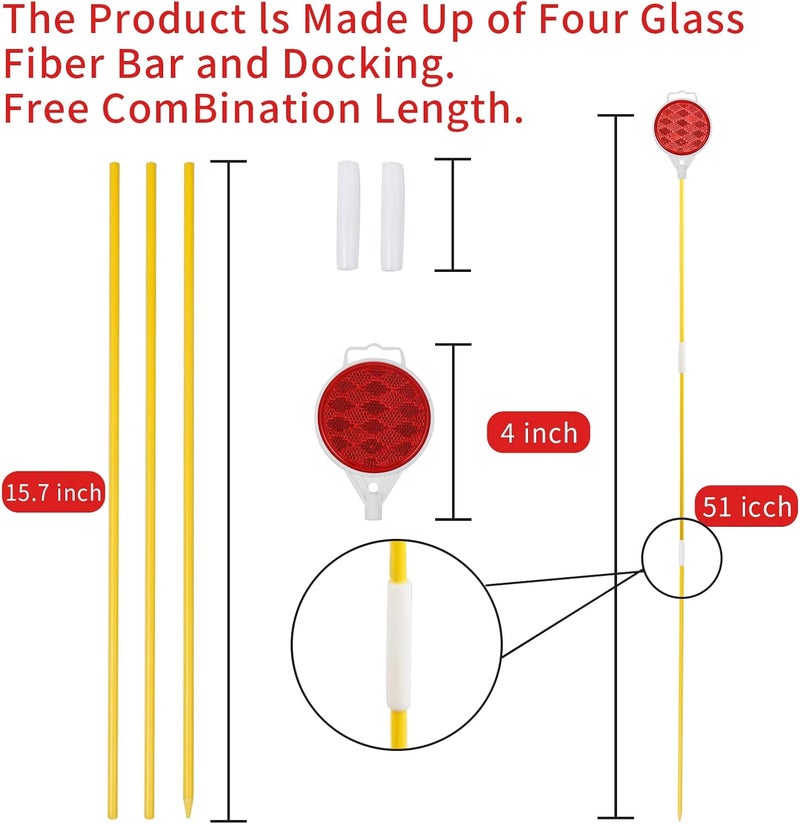 DXSIGN Reflectors for Driveway Entrance Orange Reflective Driveway Markers Snow Plow Markers Plow Markers 51 Inch Yellow Fiberglass Pole Double Sided Reflector for Driveway (8-Pack) - Image 3